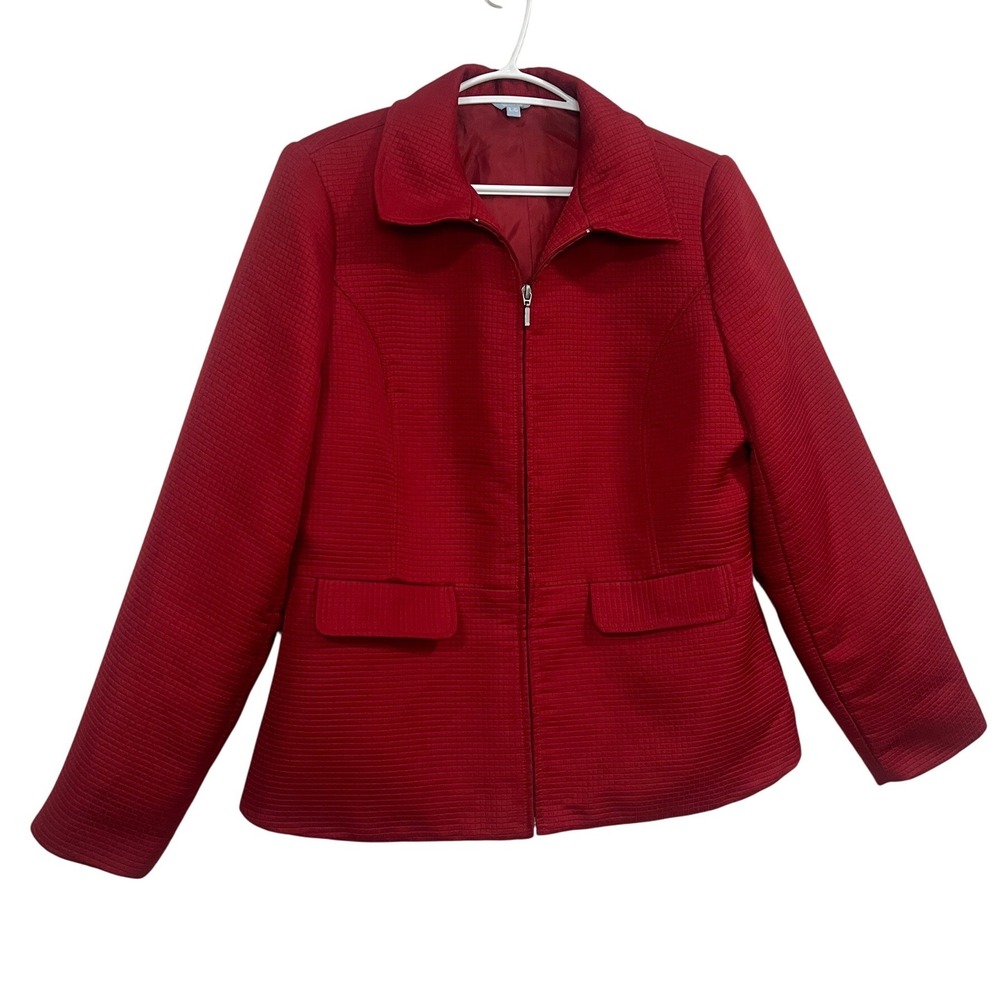 Denver Hayes Red Textured Grid Zip Front Jacket Womens Large DH3C1007-157